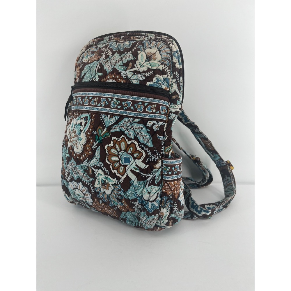 Vera Bradley Java Blue Quilted Cotton Mini Backpack Floral Paisley Brown Blue